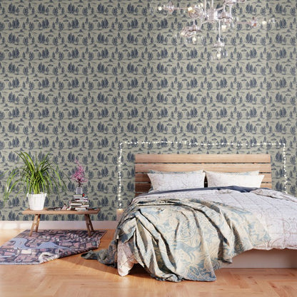 Alien Abduction Toile De Jouy Pattern in Blue Wallpaper Gallery Image 2