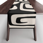 Mid Century Modern Cosmic Abstract 527 Black and Linen White Table Runner Gallery Image 1