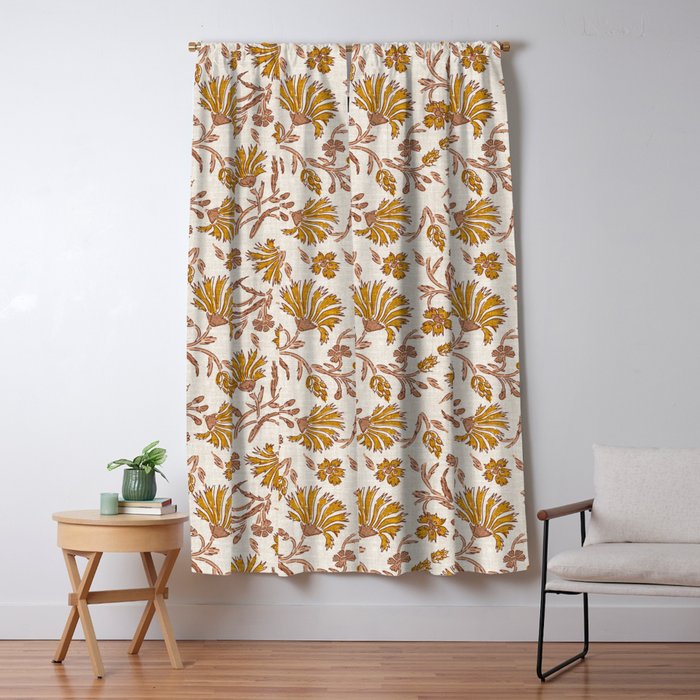 KALAMI FLORAL MUSTARD Window Curtain Gallery Image 1