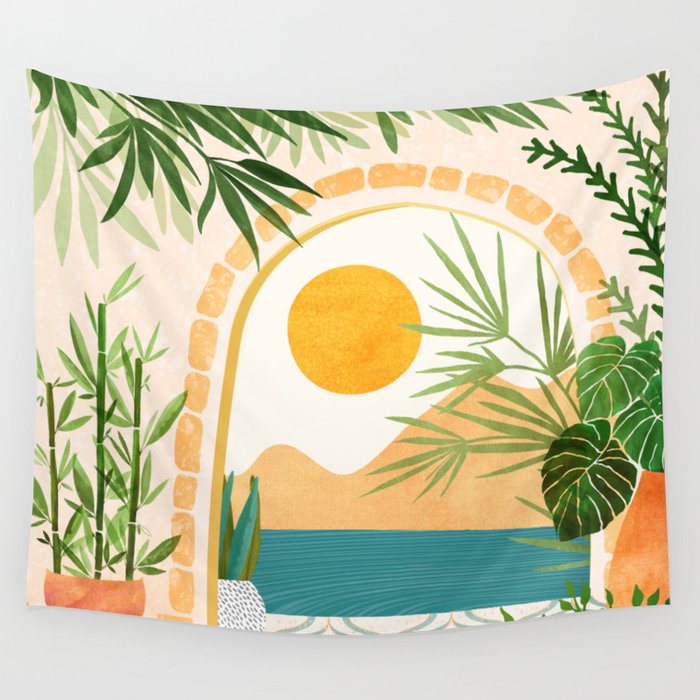 Villa View Tropical Landscape / Villa Series Wall Tapestry Gallery Image 2
