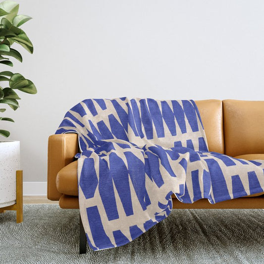 Handrawn Geometric Blue Pattern Throw Blanket Gallery Image 2