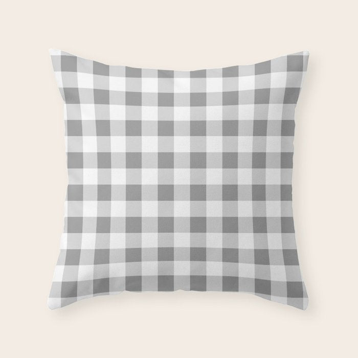 Gingham Large Gray White Throw Pillow Gallery Image 6
