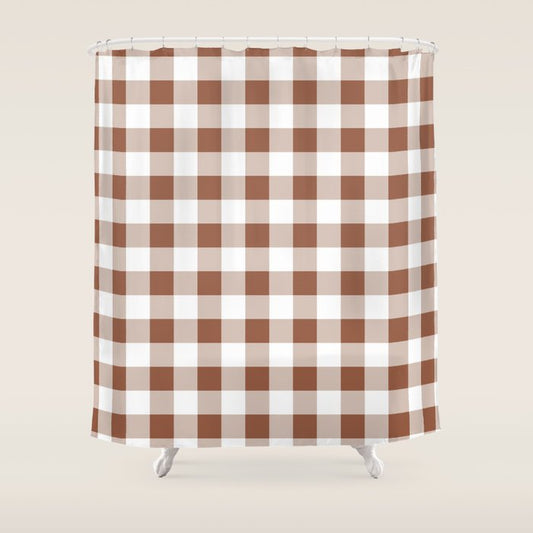 Gingham Large Brown White Shower Curtain Gallery Image 1