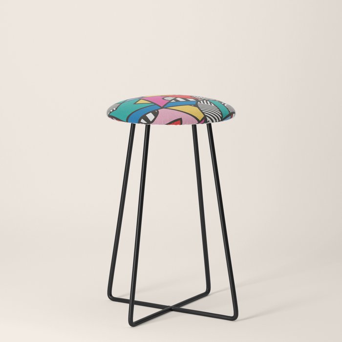 Colorful Memphis Milano Modern Geometric Shapes - 80s 90s retro electroclash pop art Aztec Stool Gallery Image 3