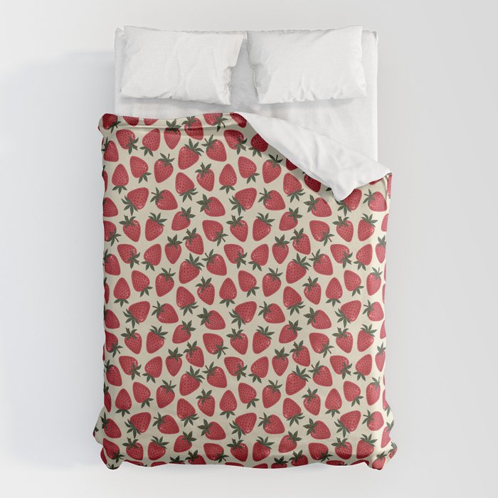 Hand Drawn Vintage Strawberry Pattern Duvet Cover Gallery Image 6