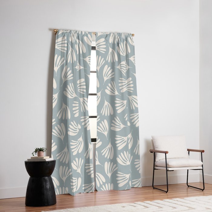 Wispy Leaves Contemporary Abstract Pattern in Light Blue-Gray and Cream Window Curtain Gallery Image 2