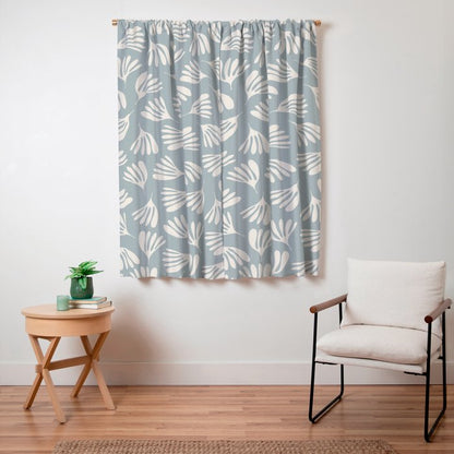 Wispy Leaves Contemporary Abstract Pattern in Light Blue-Gray and Cream Window Curtain Gallery Image 3