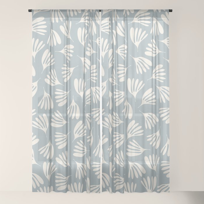 Wispy Leaves Contemporary Abstract Pattern in Light Blue-Gray and Cream Window Curtain Gallery Image 22