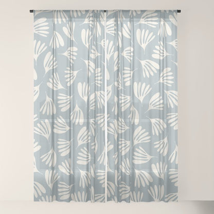 Wispy Leaves Contemporary Abstract Pattern in Light Blue-Gray and Cream Window Curtain Gallery Image 22