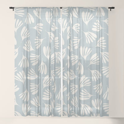 Wispy Leaves Contemporary Abstract Pattern in Light Blue-Gray and Cream Window Curtain Gallery Image 17