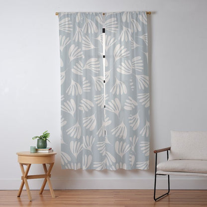 Wispy Leaves Contemporary Abstract Pattern in Light Blue-Gray and Cream Window Curtain Gallery Image 13