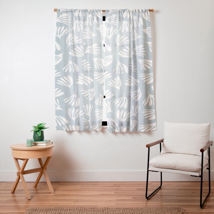 Wispy Leaves Contemporary Abstract Pattern in Light Blue-Gray and Cream Window Curtain Gallery Image 15