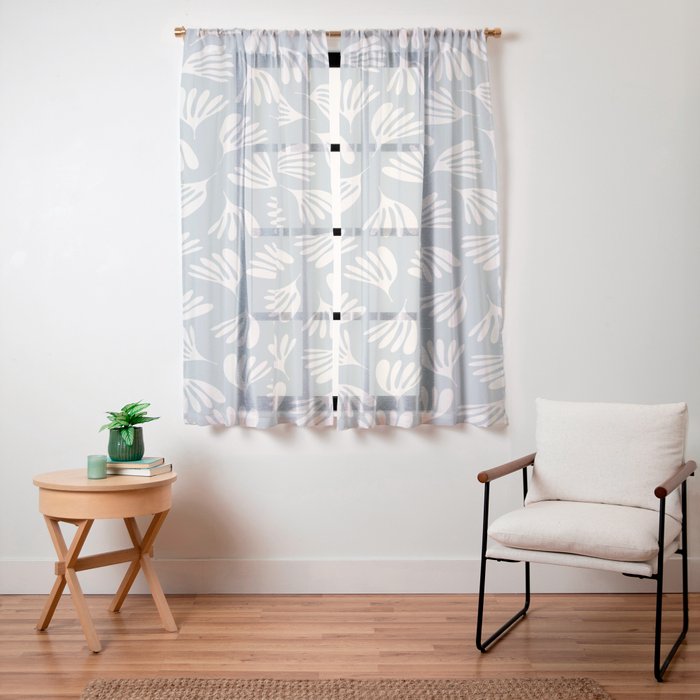 Wispy Leaves Contemporary Abstract Pattern in Light Blue-Gray and Cream Window Curtain Gallery Image 23