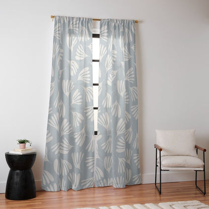 Wispy Leaves Contemporary Abstract Pattern in Light Blue-Gray and Cream Window Curtain Gallery Image 10