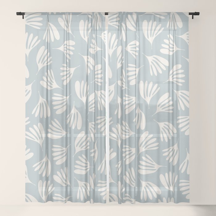 Wispy Leaves Contemporary Abstract Pattern in Light Blue-Gray and Cream Window Curtain Gallery Image 21