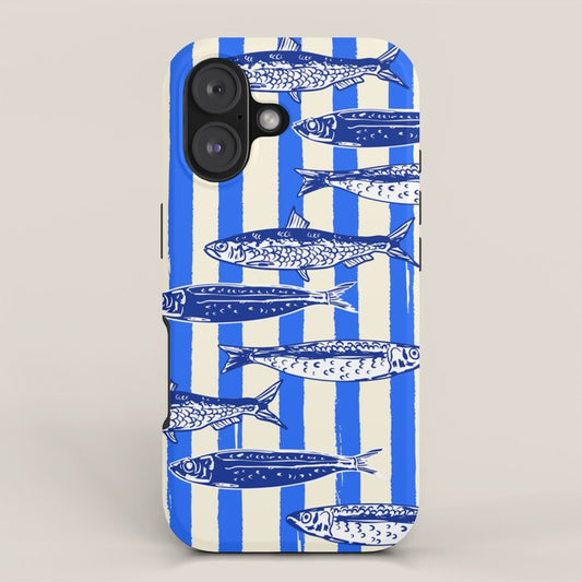 Swimming Sardines - Blue Striped Coastal Art iPhone Case Gallery Image 1