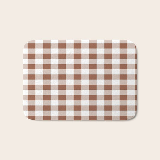 Gingham Large Brown White Bath Mat Gallery Image 1