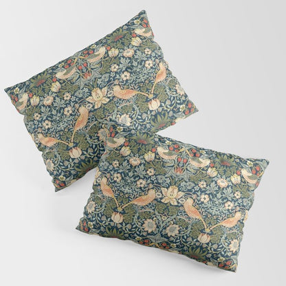 William Morris Vintage Strawberry Thief Green Indigo Thyme Pillow Sham Gallery Image 1