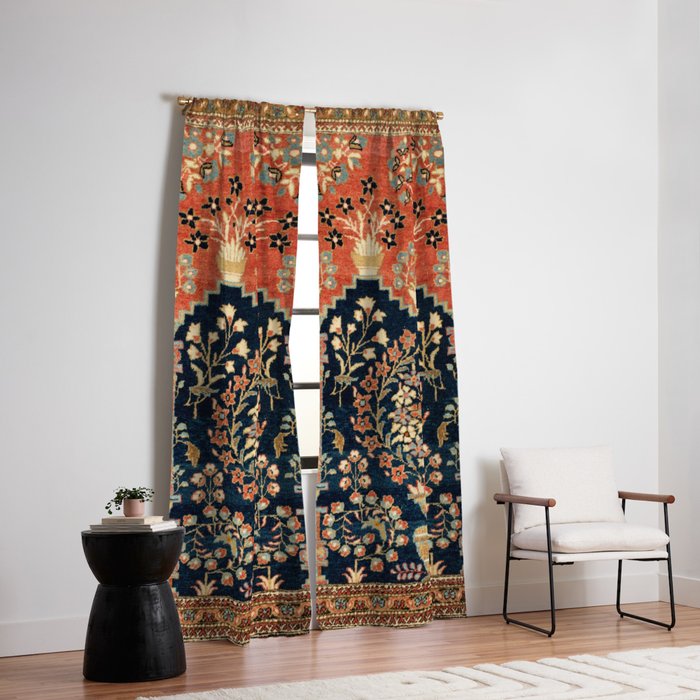 Kashan Poshti Antique Central Persian Rug Print Window Curtain Gallery Image 6