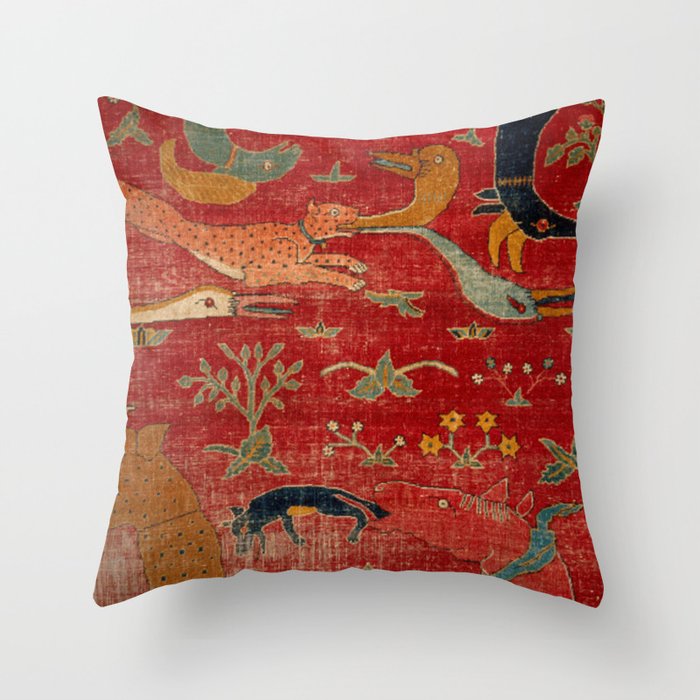 Animal Grotesques Mughal Carpet Fragment Digital Painting Throw Pillow Gallery Image 4