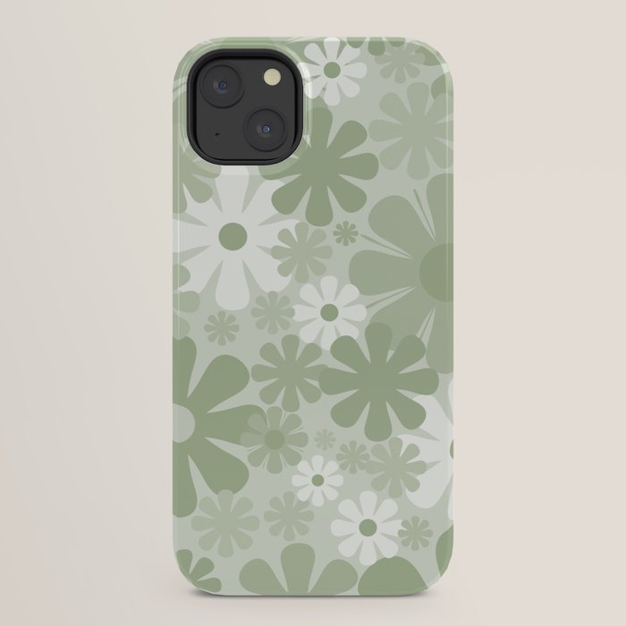 Retro 60s 70s Aesthetic Floral Pattern in Pretty Pastel Sage Green iPhone Case Gallery Image 22