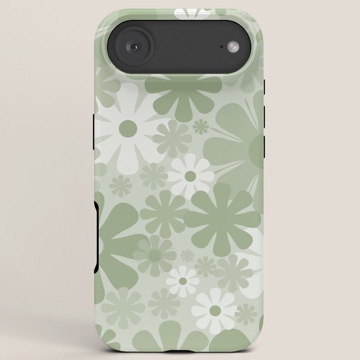 Retro 60s 70s Aesthetic Floral Pattern in Pretty Pastel Sage Green iPhone Case Gallery Image 6