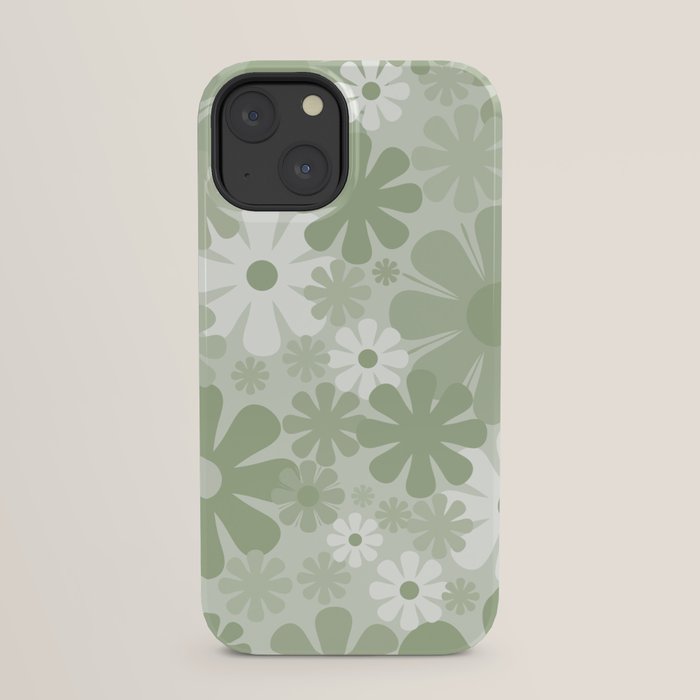 Retro 60s 70s Aesthetic Floral Pattern in Pretty Pastel Sage Green iPhone Case Gallery Image 29