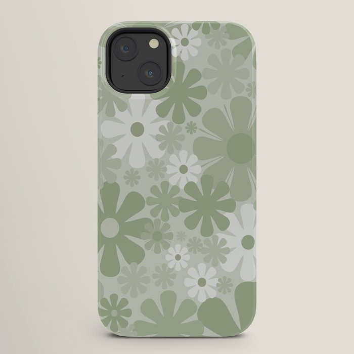 Retro 60s 70s Aesthetic Floral Pattern in Pretty Pastel Sage Green iPhone Case Gallery Image 26