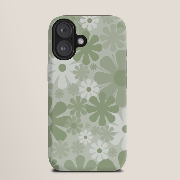 Retro 60s 70s Aesthetic Floral Pattern in Pretty Pastel Sage Green iPhone Case Gallery Image 9