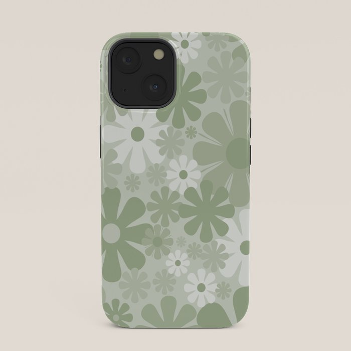 Retro 60s 70s Aesthetic Floral Pattern in Pretty Pastel Sage Green iPhone Case Gallery Image 33