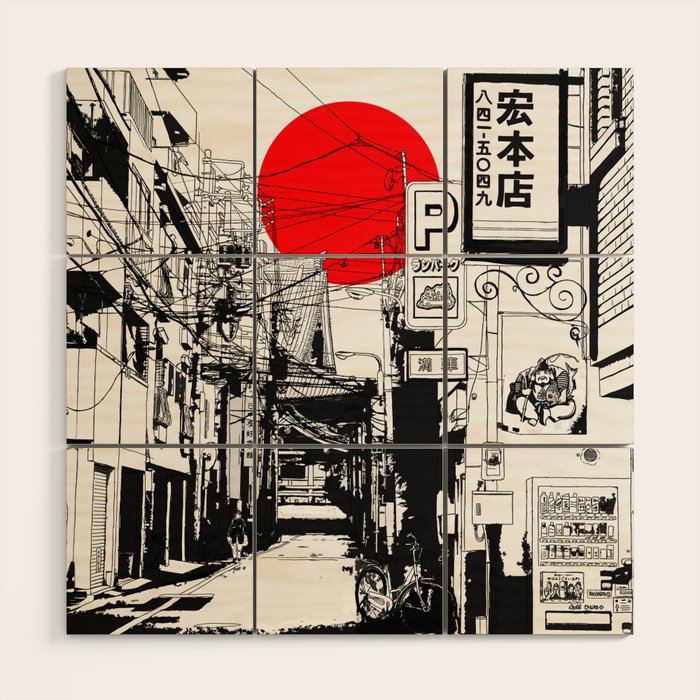 Tokyo street sunrise Wood Wall Art Gallery Image 1