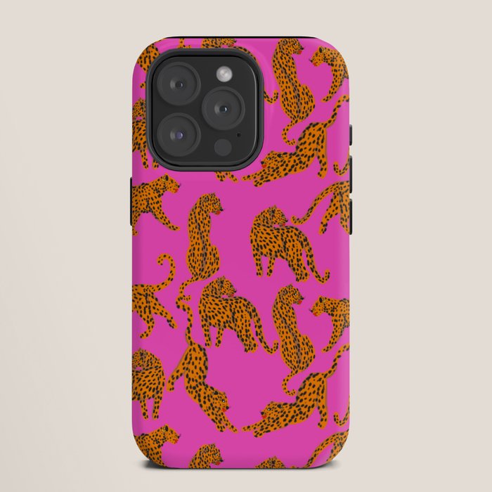 Abstract leopard with red lips illustration in fuchsia background iPhone Case Gallery Image 11