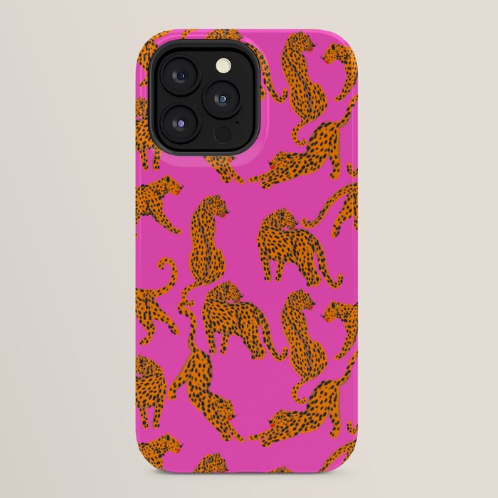 Abstract leopard with red lips illustration in fuchsia background iPhone Case Gallery Image 32