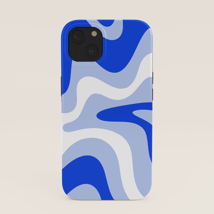 Retro Liquid Swirl Abstract Pattern Square in Royal Blue, Light Blue, and White iPhone Case Gallery Image 37