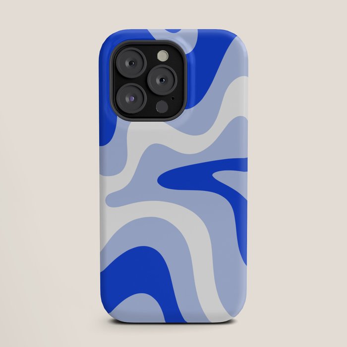 Retro Liquid Swirl Abstract Pattern Square in Royal Blue, Light Blue, and White iPhone Case Gallery Image 19