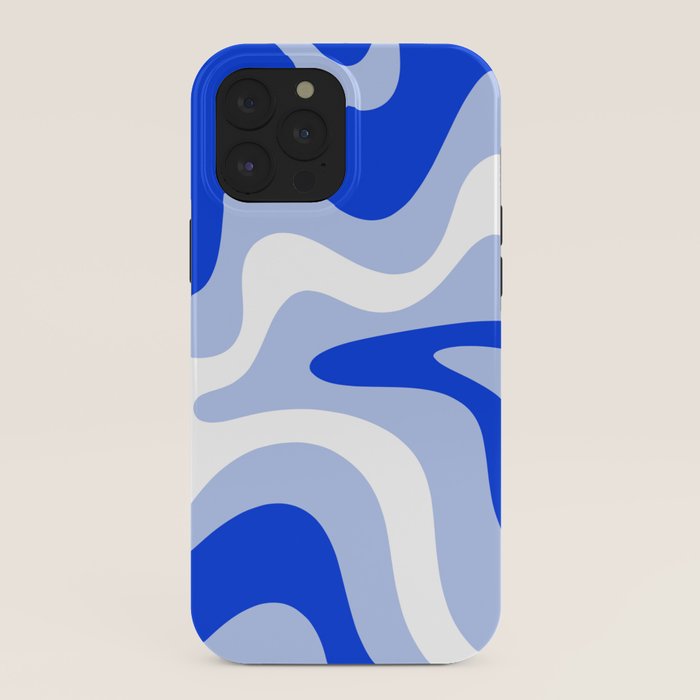 Retro Liquid Swirl Abstract Pattern Square in Royal Blue, Light Blue, and White iPhone Case Gallery Image 40