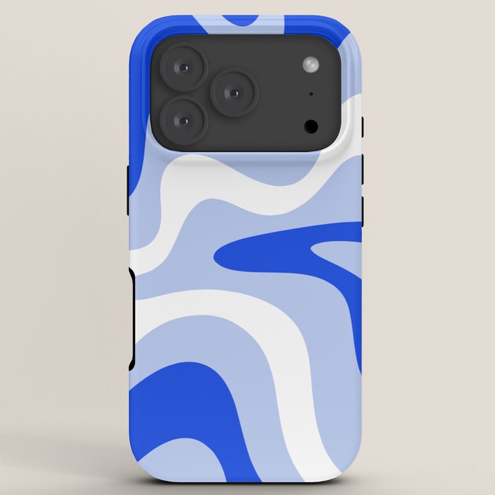 Retro Liquid Swirl Abstract Pattern Square in Royal Blue, Light Blue, and White iPhone Case Gallery Image 7