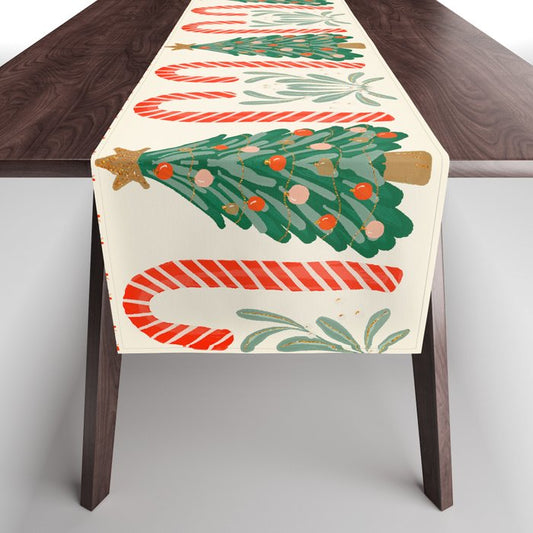 Festive Christmas Elements Candy Cane Tree and Bows Holiday Design Table Runner Gallery Image 1