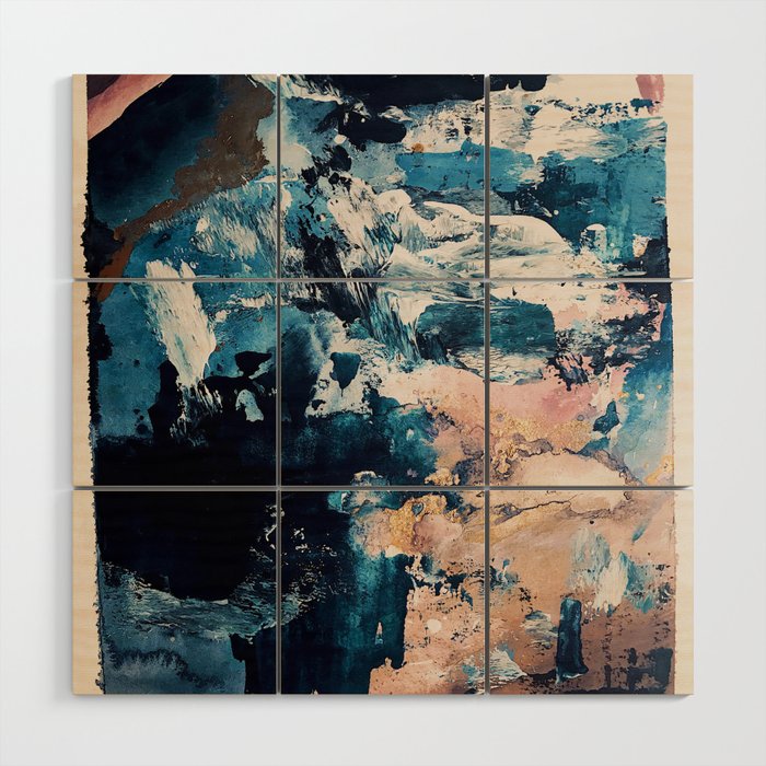 Sweetly: a bohemian, abstract work on paper in blue, pink, white, and gold Wood Wall Art Gallery Image 2