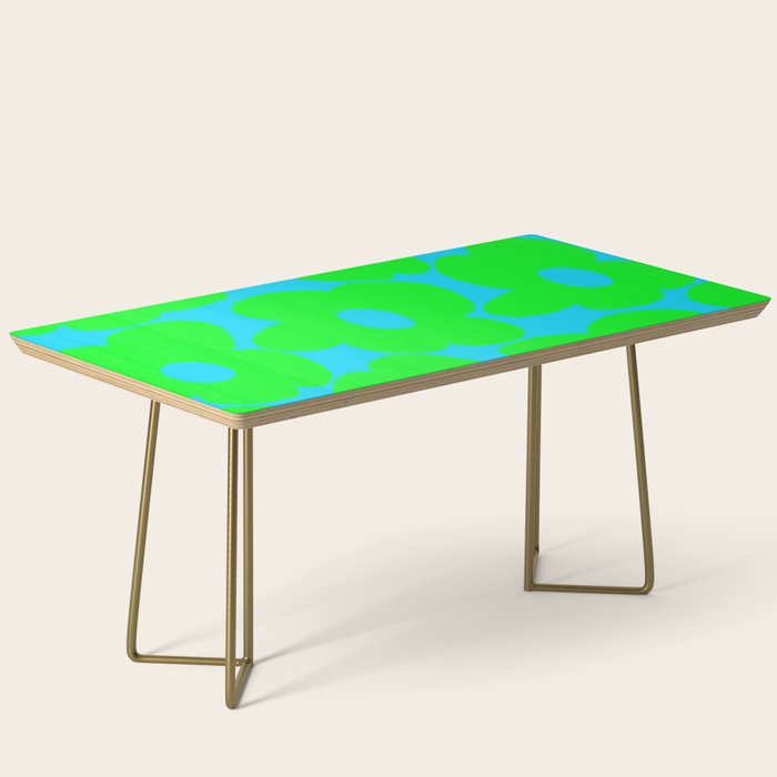 Large Retro Flowers Neon Green Petals Turquoise Background Summer Vibes #decor #society6 #buyart Coffee Table Gallery Image 2