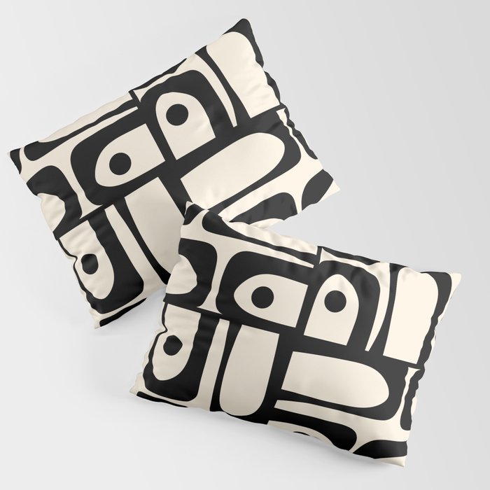 Mid Century Modern Piquet Multi Abstract Retro Geometric Pattern in Black and Cream Pillow Sham Gallery Image 1