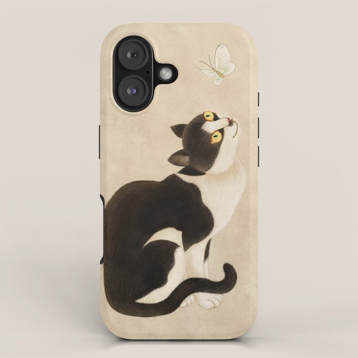 Minhwa: cat & butterfly (Korean traditional/folk art) iPhone Case Gallery Image 1
