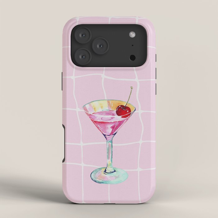Pink Aesthetic Martini Glass with Cherry iPhone Case Gallery Image 4