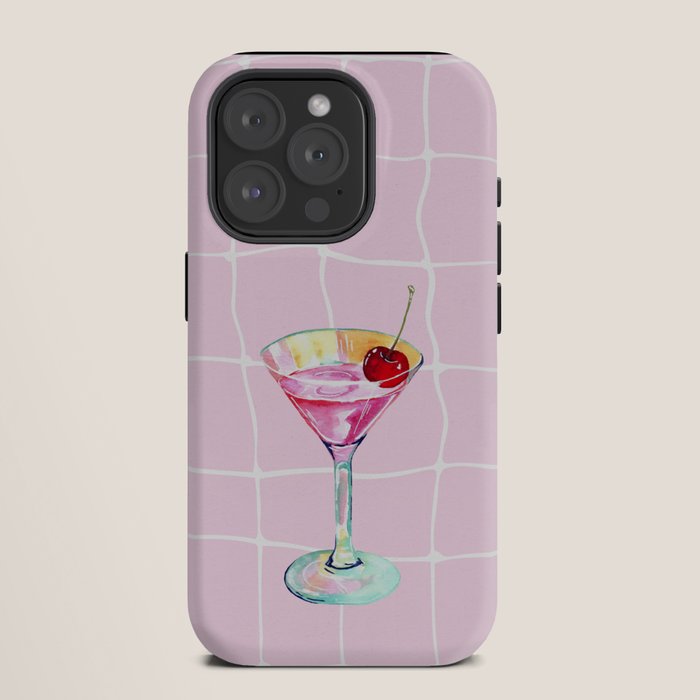 Pink Aesthetic Martini Glass with Cherry iPhone Case Gallery Image 11