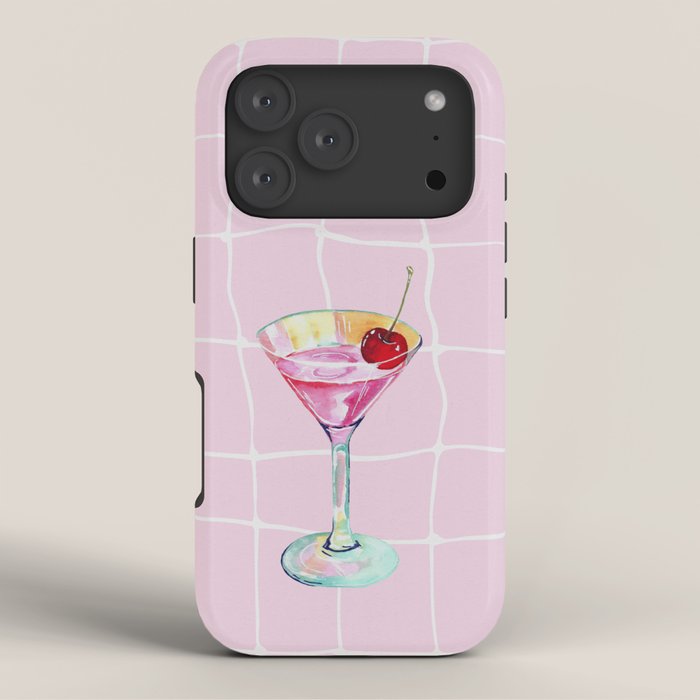 Pink Aesthetic Martini Glass with Cherry iPhone Case Gallery Image 3