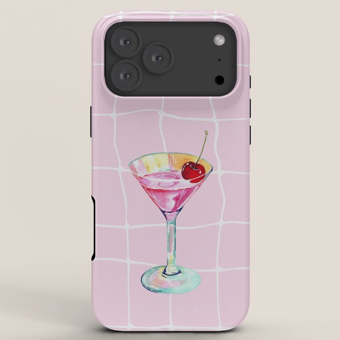 Pink Aesthetic Martini Glass with Cherry iPhone Case Gallery Image 8