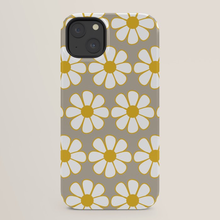 Cheerful Retro Daisy Floral Pattern in Mustard Gold and Gray iPhone Case Gallery Image 30