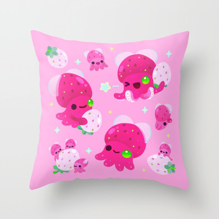 Strawberry squid Throw Pillow Gallery Image 1