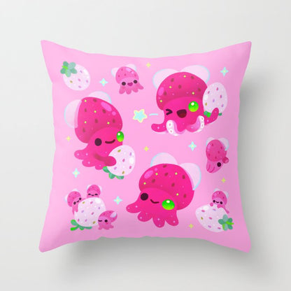 Strawberry squid Throw Pillow Gallery Image 4