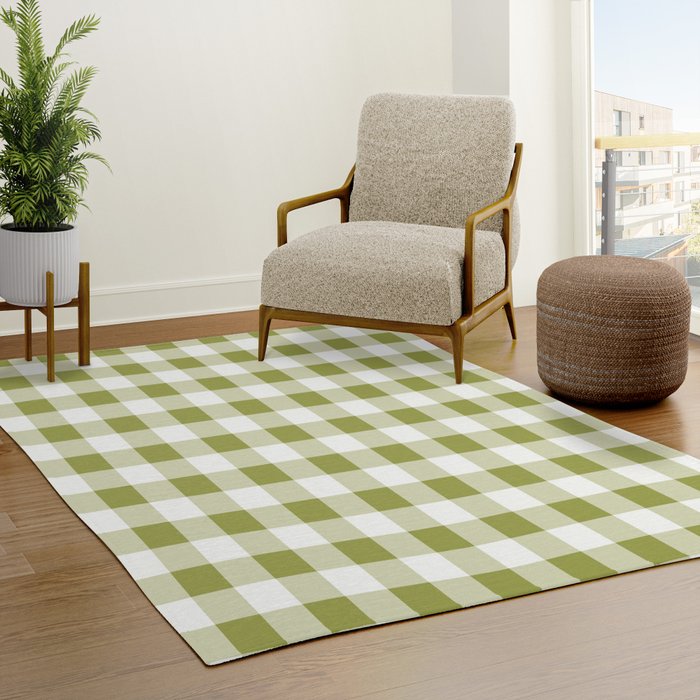 Gingham Large Green White Rug Gallery Image 3